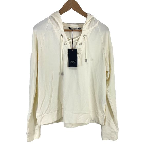 WOMEN'S PEACH SHAFER HOODIE TOPS NWT - SIZE L - CREAM WHITE COLOR NEW - Picture 1 of 12